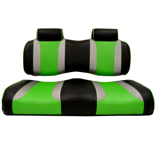 Image of the Tsunami Seat Cushion Set Black with Liquid Silver Rush and Green Wave accessory.