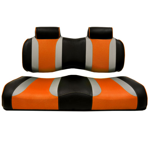 Image of the Tsunami Seat Cushion Set Black with Liquid Silver Rush and Orange Wave accessory.